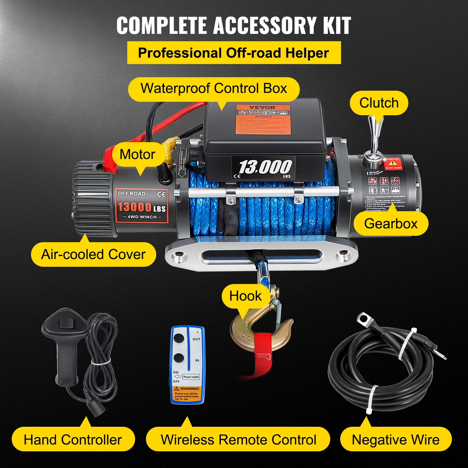 VEVOR 13000LBS 12V verricello elettrico per 4X4 80FT corde per rimorchio per auto sintetiche cinghia di traino con controllo Wireless ATV Truck Off Road