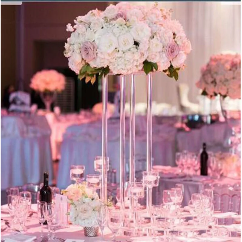 

Wholesale Acylic Floor Vase Clear Flower Vase Table Centerpiece Marriage Modern Vintage Floral Stand Columns Wedding Decoration