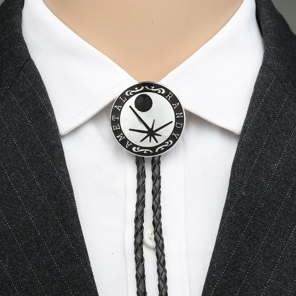 

Western cowboy five-pointed star bolo tie men and women leather suit collar rope natural pine stone zinc alloy pendant