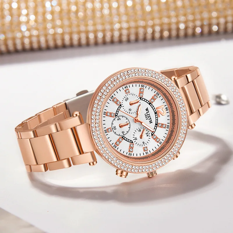 Ladies Wrist Watches Dress Rose Gold Watch Women Crystal Diamond Watches Stainless Steel Quartz Clock Women Montre Femme