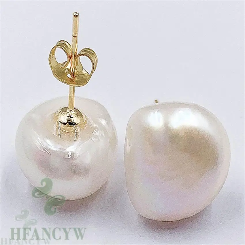 11-12mm White Baroque Pearl Earring 18k Ear Stud Dangle Party Wedding Fashion Mesmerizing Real Accessories Irregular Flawless