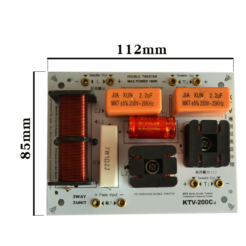 HIFIDIY KTV-200C 2 Way 3 speaker Double treble (Tweeter*2+ bass) Unit HiFi KTV Speakers audio Frequency Divider Crossover Filter