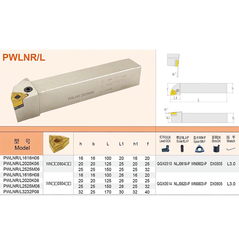 1PCS PWLNR PWLNL 1616H08 2020K08 2525M08 Lathe Cutter  External Turning Tool Holder Lathe Tool Holder CNC Lathe Tools