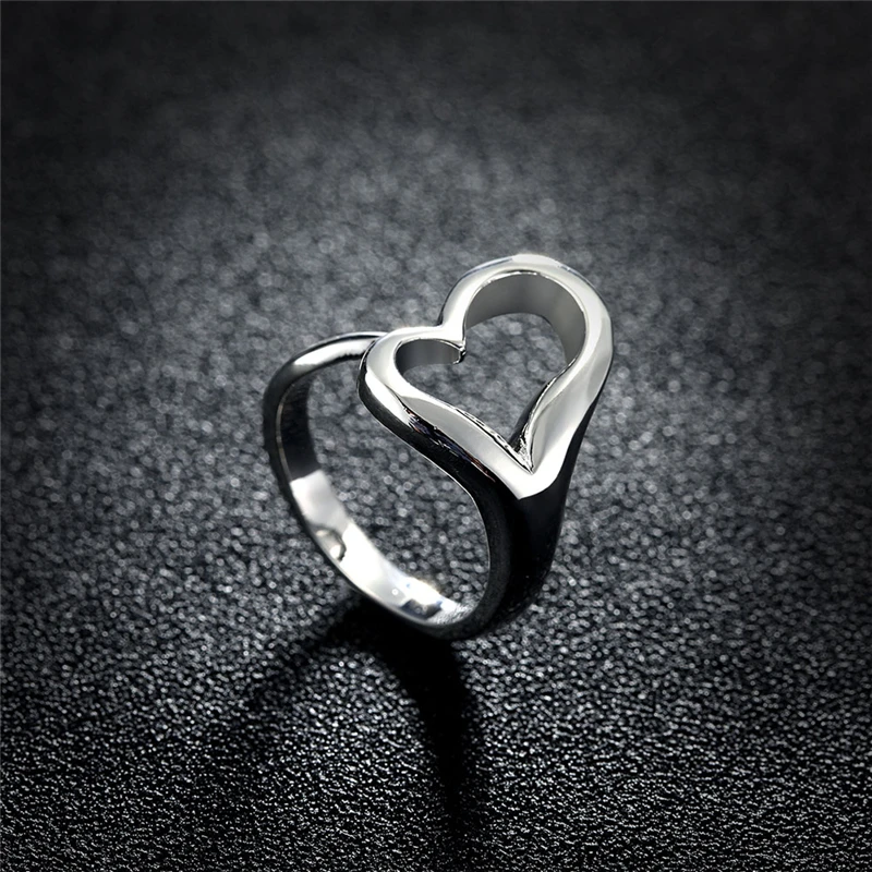 DOTEFFIL Silver Color Heart-Shaped Open Ring For Women Wedding Engagement Party Jewelry