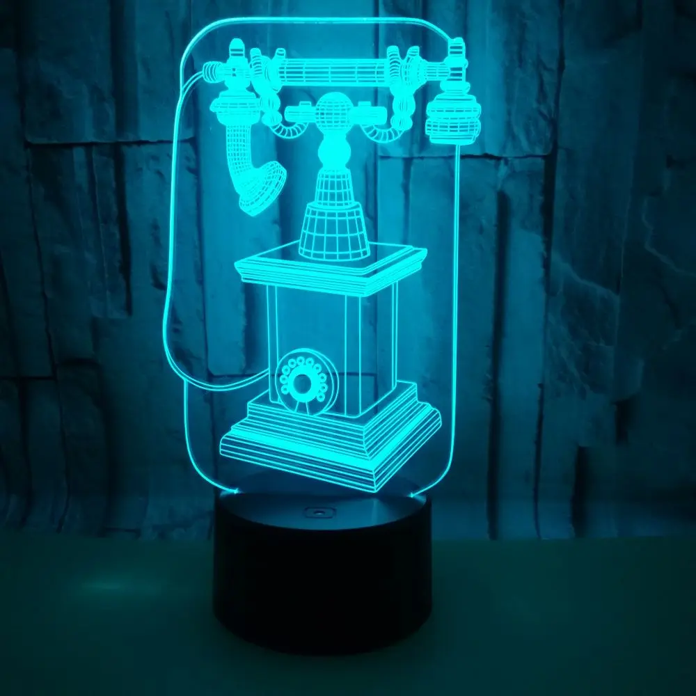 Restoring Ancient Ways Telephone 3D Night Light Creative Visual Acrylic 3d Illusion Lamp 7 Colors Changing USB LED Table Lamp