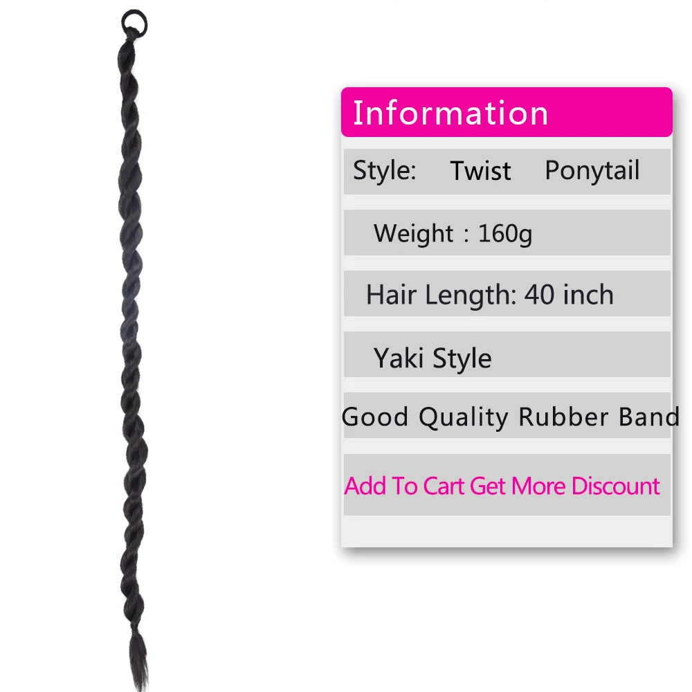 100cm 40 cal bardzo długa Twist Braid sznurek kucyk Hairpiece syntetyczne koński ogon peruka dla czarnych kobiet włosy Clip in rozszerzenia