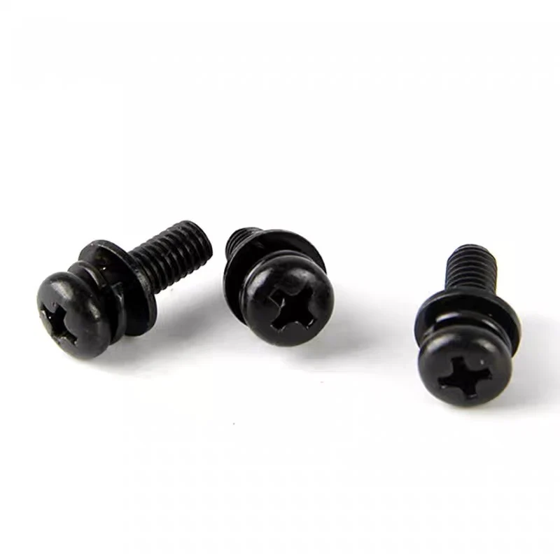 

500PCS M2.5 M3 GB9074.4 Black Stainless steel phillips pan head three combination screw sems screws with washer tamper-resistant