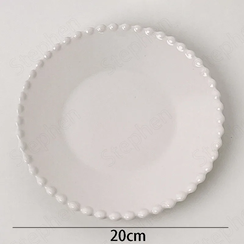 Creative White Beaded Ceramic Plate Nordic Modern Steak Pasta Dinner Plates Fruit Salad Bowl Breakfast Dessert Dishes Home Decor