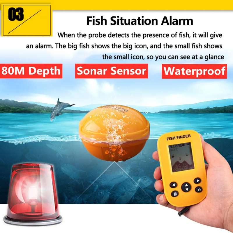 Display Portable fish finder echo sounder Alarm Fish finder 80m Depth 100M Distance Supported For Professional Fishing Bait Boat