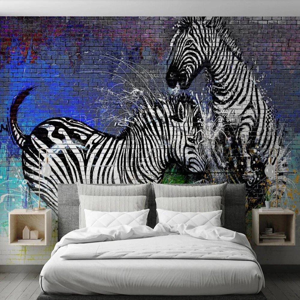 Milofi custom large 3D wallpaper mural modern watercolor zebra brick wall cool background wall decoration mural wallpaper