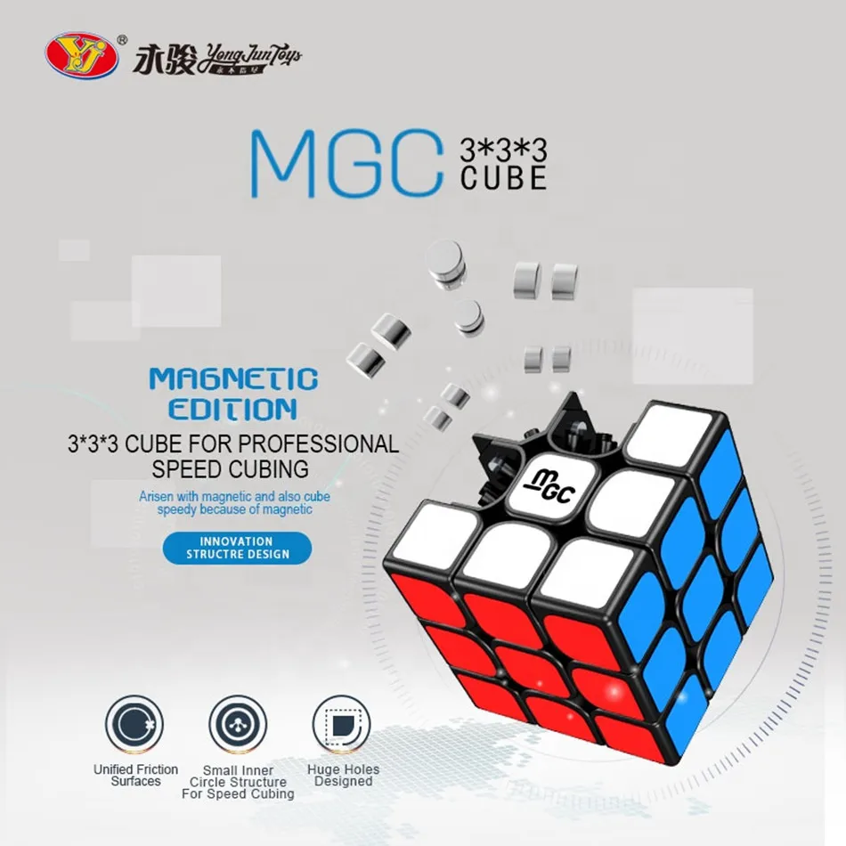 Yj MGC 3x3x3 Magic Cube Magnetic 3x3 Speed Cubes Black Core Puzzle Toys Gift for Kids Adults Professional Cube Game