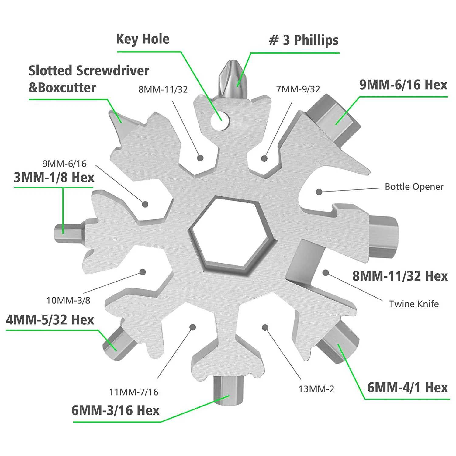 Snowflake Multi Tool , Stainless Steel Snowflake Bottle Opener/Flat Phillips Screwdriver Kit/Wrench, Great Christmas gift