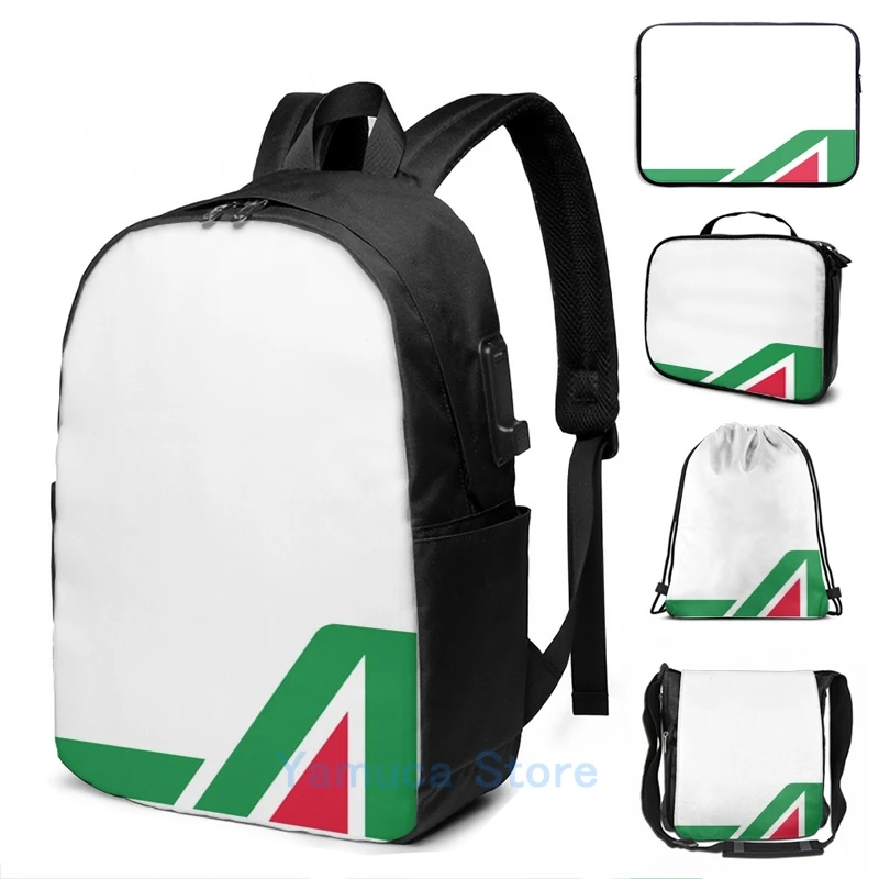 Funny Graphic print Alitalia Rally USB Charge Backpack men School bags Women bag Travel laptop bag