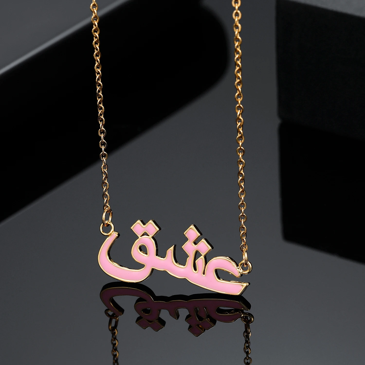 Qitian Customized Arabic Enamel Name Necklace Personalized Enamel Chain For Women Stainless Steel Jewelry Charms Christmas Gift
