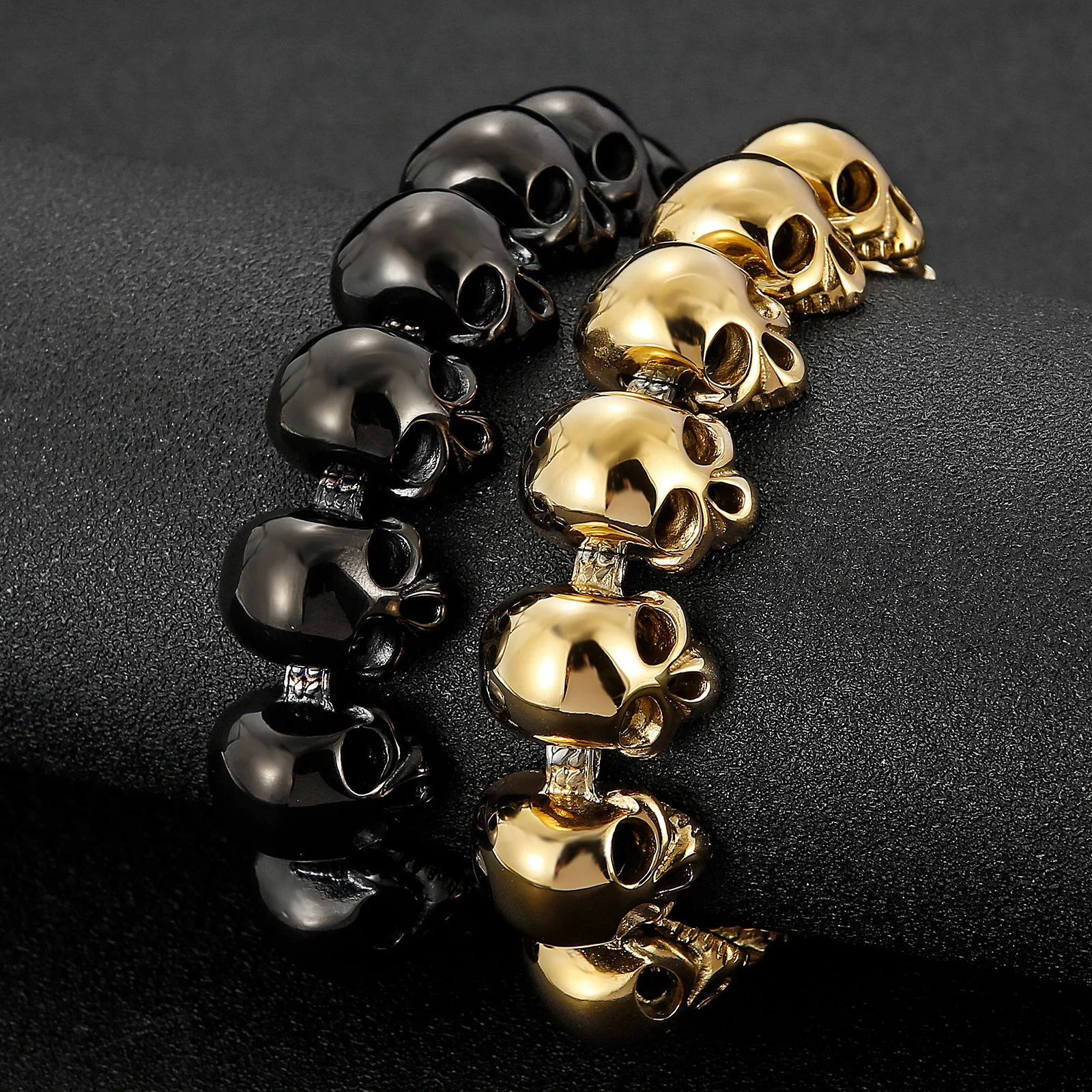 Kalen Hip-Hop Rock Men's Stainless Steel Bracelet Chunky Polished Skull Head Accessories Gothic Biker Party Jewelry Gifts view 5