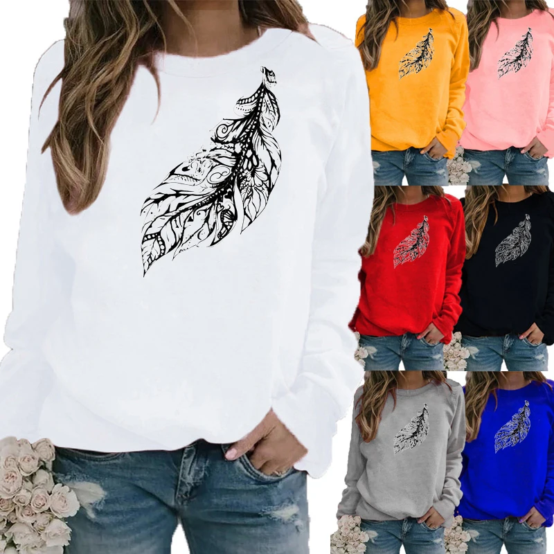 

Winter Lady Plus Size Long Sleeved Round Neck Print Sweatshirt Women Casual Tops & Blouses Loose T Shirt