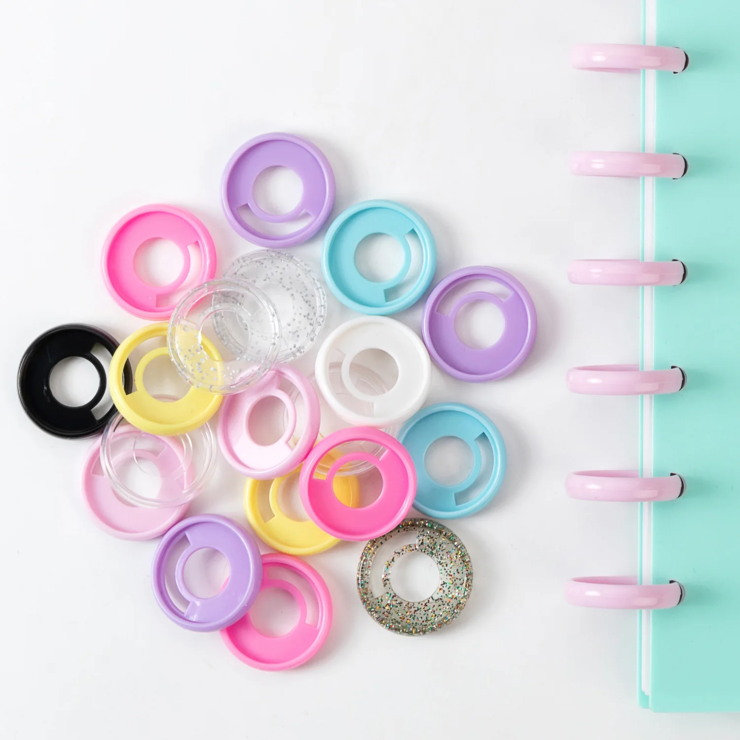 12pcs 28mm Loose-leaf Notebook Plastic Accessories Insertable Pen Mushroom Hole Loose-leaf Discs Planner Ring Binder Rings