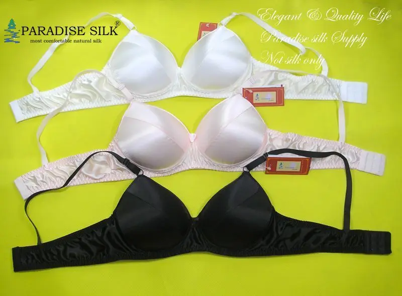 

C CUP Padded Wire Free 3 Pair 100% Natural Heavy Weight Silk Bra Size 34C 36C 38C 40C