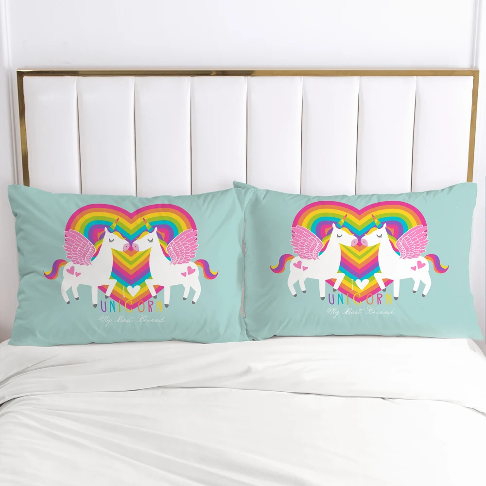 

3D Unicorn 2PCS Pillow Cases Cartoon Decoration Throw Pillow Cover Bedding PillowCase For Baby Kids Child Girls Boys 70x70 50x80