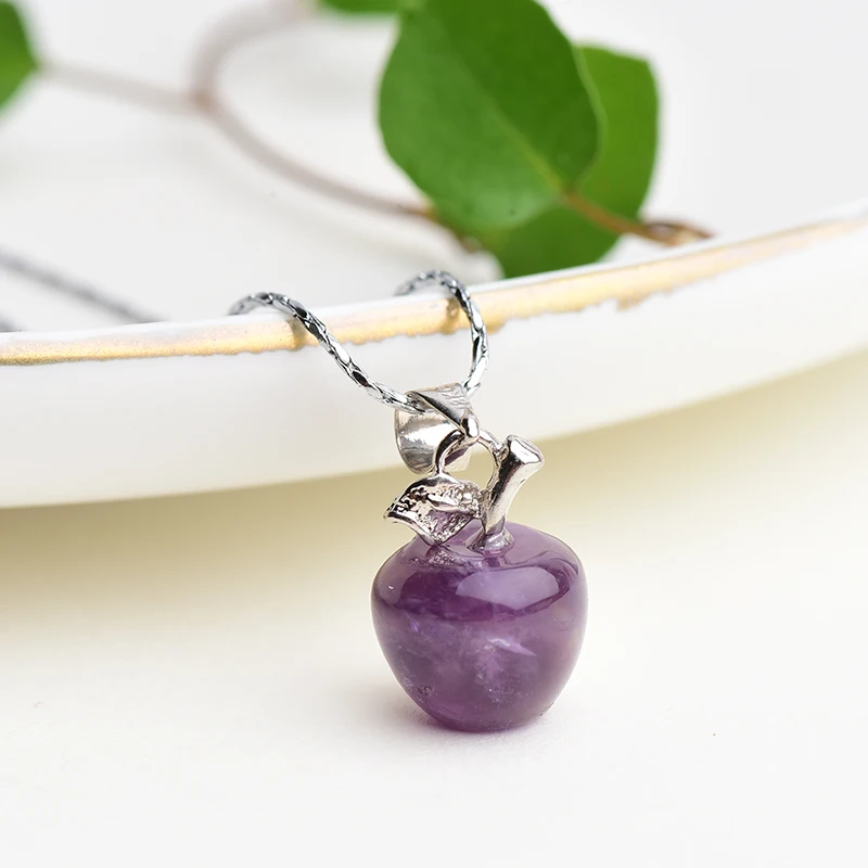 100% Natural Amethyst Little Apple Necklace Amethyst Necklace Reiki Healing Mineral Stone Jewelry Lady Jewelry DIY Gift Jewelry