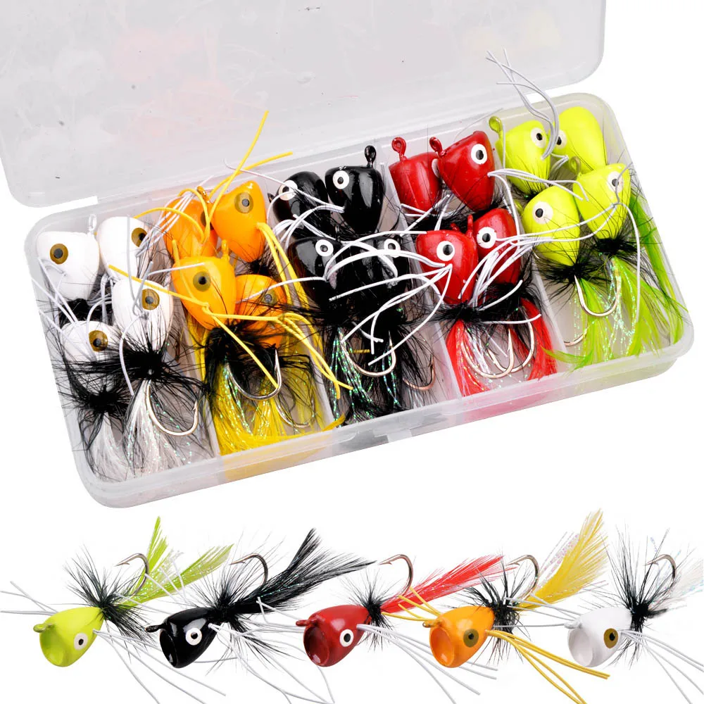 20Pcs Floating Fly Jig Fishing bait Kit Casting Foam Flying Popper Jigs head hooks For Bass Walleye Trolling jigging Lure Tackle