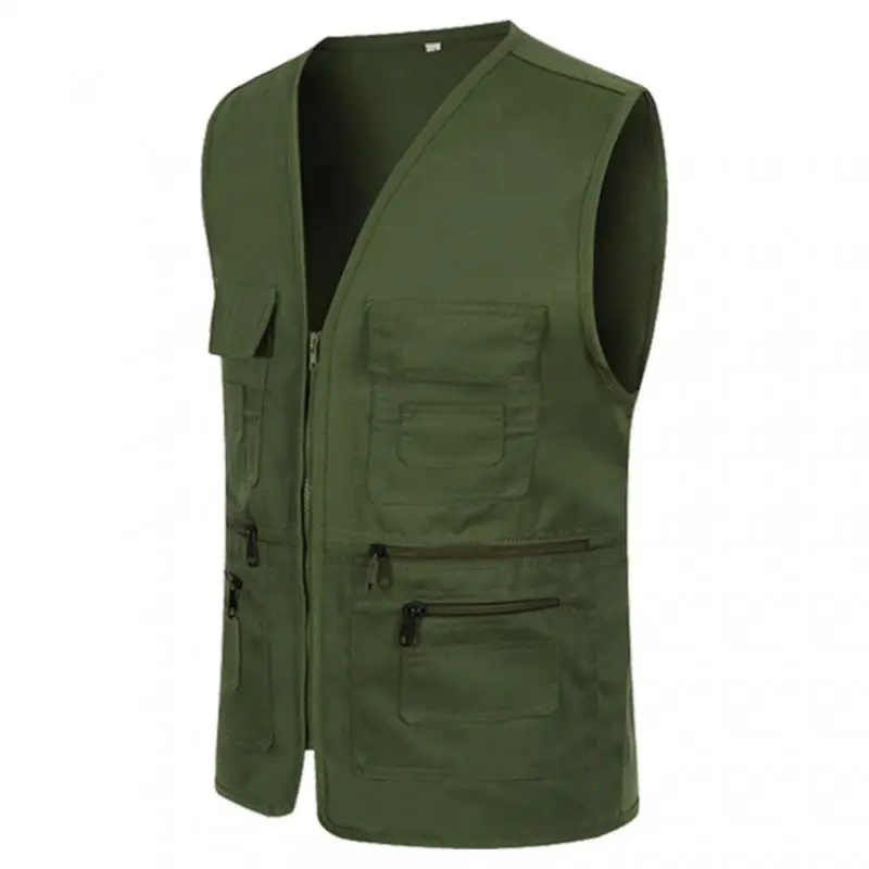 New Vest Men Casual Sleeveless Cargo Jacket Multi Pocket Waistcoat Fashion Outdoor Vest Solid Color Zipper Vests Mens Clothing