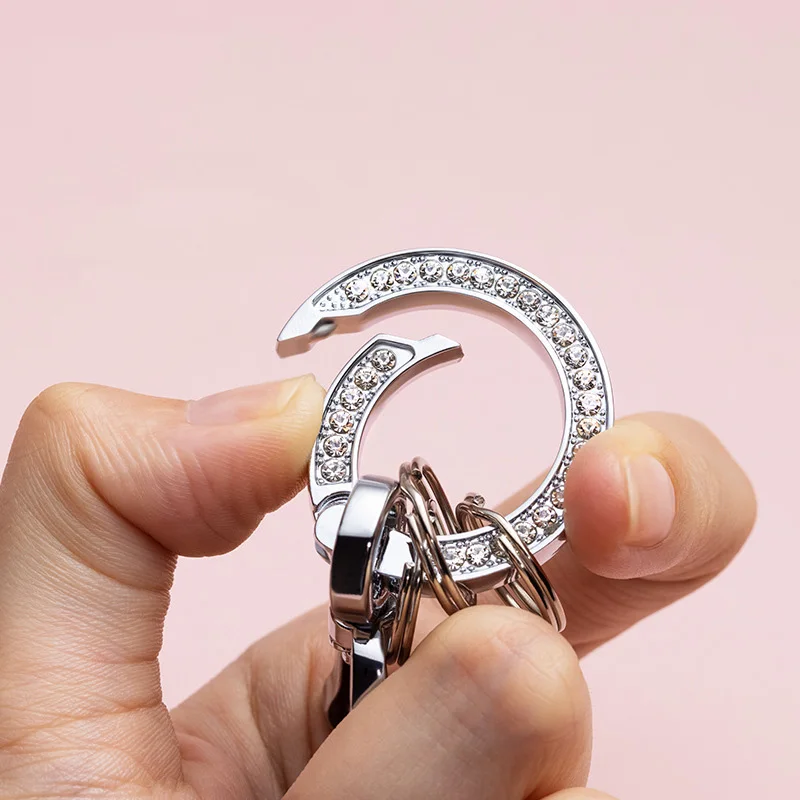 Fashion Women 360 Degree Rotation Keychain High Quality Spring Keyfob Stirrup Keyring Inlay Rhinestone Metal Connecting Buckle