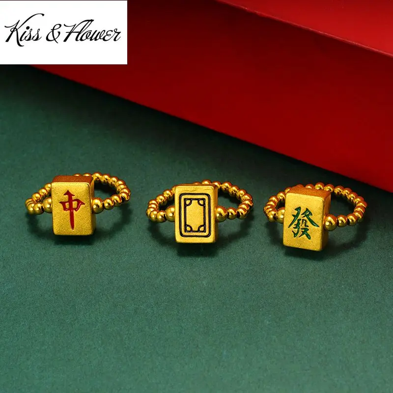 

KISS&FLOWER RI88 Fine Jewelry Wholesale Fashion WomanMan Birthday Wedding Gift Vintage Mahjong ZHONG FA 24KT Gold Resizable Ring