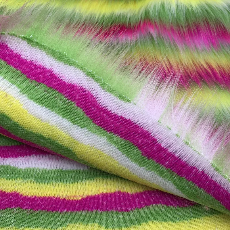 Long Pile Faux Fur , SHAGGY RAINBOW Stripes Fabric 1 yard ,Used for Blanket, Home Textile, Car Cover, Jacket Hoodies