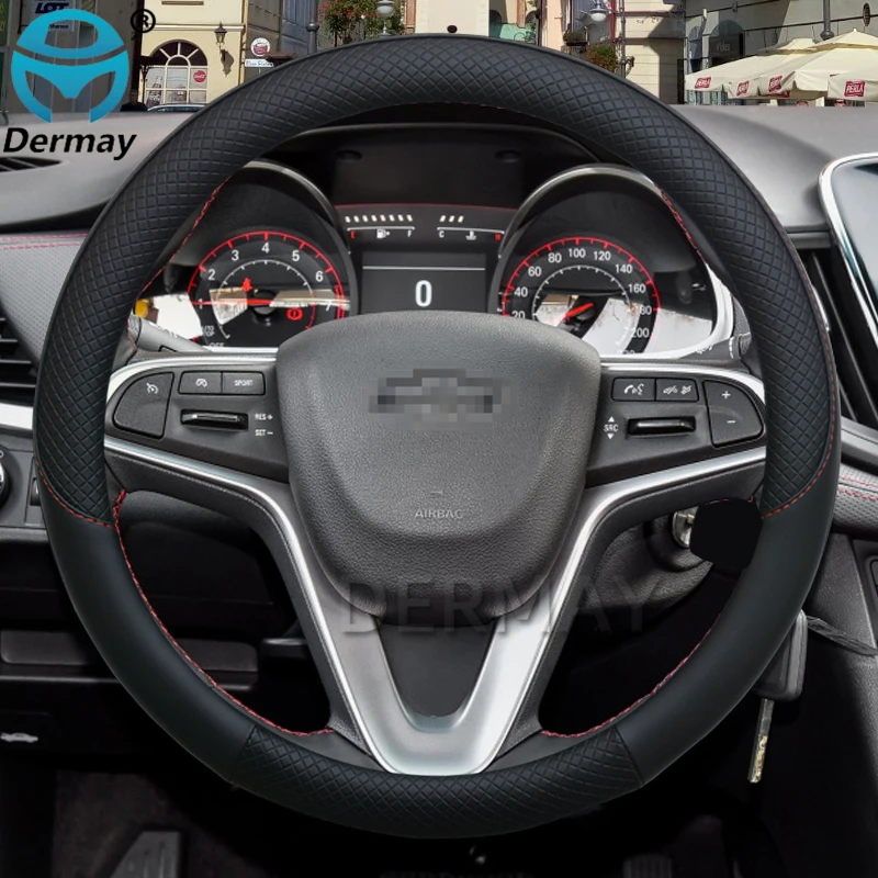 100% DERMAY Brand Leather Car Steering Wheel Cover Anti-slip for Chevrolet Monza Cruze Crvalier Malibu Captiva Auto Accessories