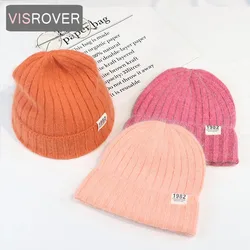 VISROVER 10 colors solid real rabbit fur beanies winter hat for woman acrylic hat woman Autumn Warm skullies gift Wholesales