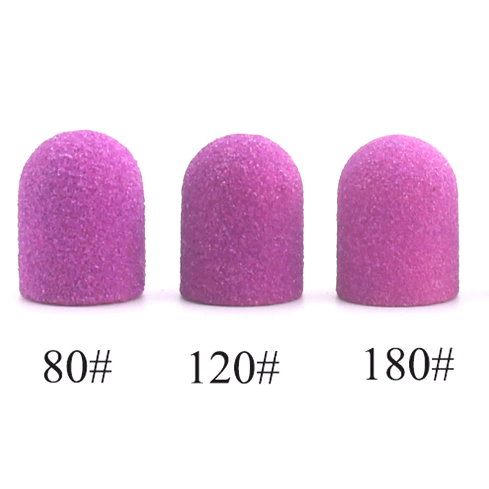 20pcs 10*15/13*19 Purple Nail Sanding Caps With Rubber Pedicure Milling Cutter Electric Drills Bits Cuticle Tools Accessories