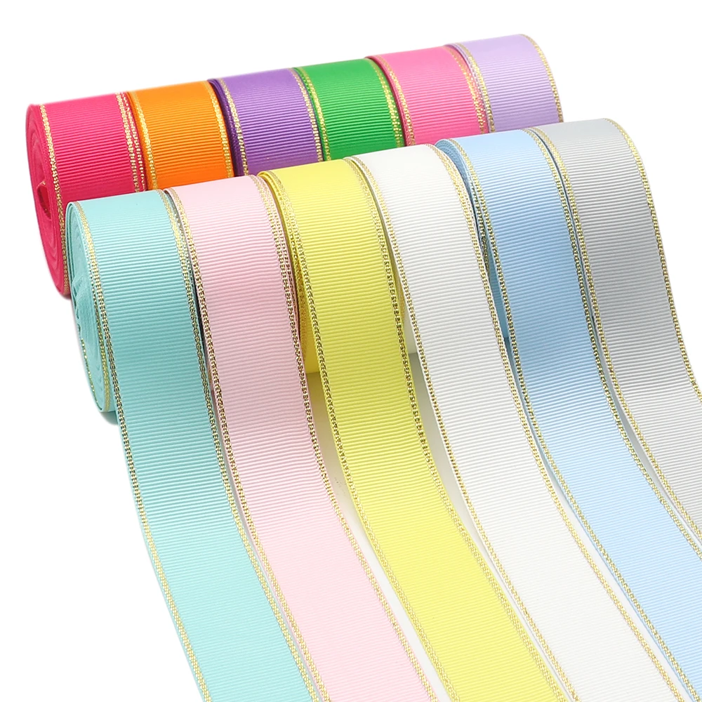 10 Yards 10MM/25MM/38MM Glitzer-Grosgrainband mit Goldrand für Haarschleifen/Geschenkverpackungen, DIY-Weihnachtsdekorationsmaterial Y19042101 – Detail 4