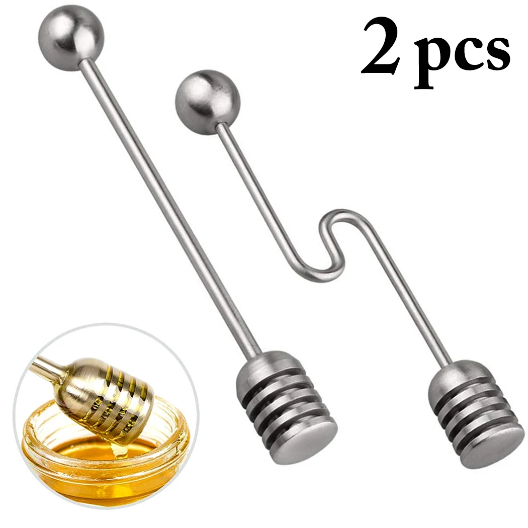 2PCS Honey Dipper Set Creative Stainless Steel Multiuse Stirring Spoon Drink Stirrer Honey Accessories Kitchen Tools