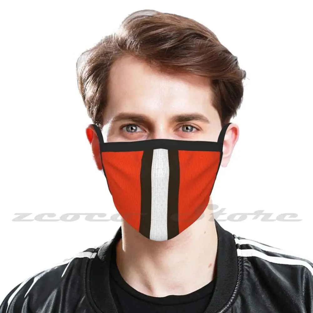 Football Mask Diy Washable Filter Pm2.5 Mouth Trending Football Baker Mayfield Brown Orange Bake Make Shake Walk On Sports Team