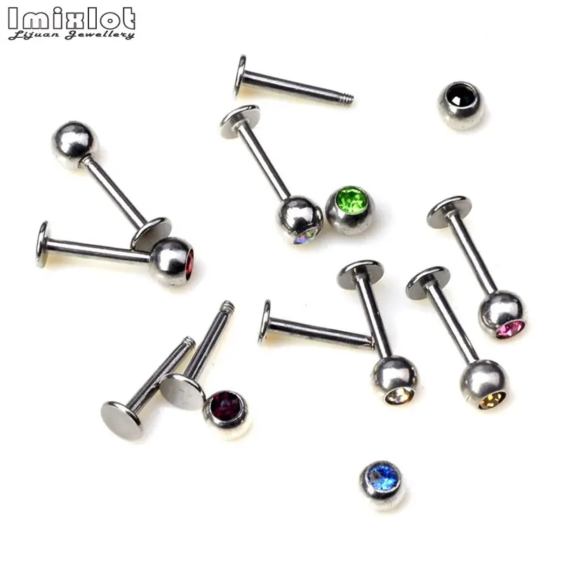 20Pcs 16G Labret Tragus Cartilage Earring Punk Crystal Ball Tragus Lip Ring Monroe Ear Cartilage Earring Piercing Body Jewelry