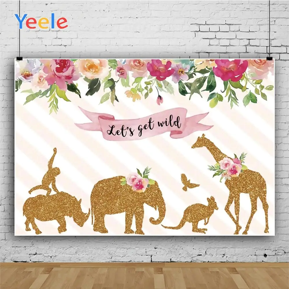 Yeele Wild Party Baby Shower Backdrop Props Customized Elephant Giraffe Flowers Background Photocall For Children Birthday Decor