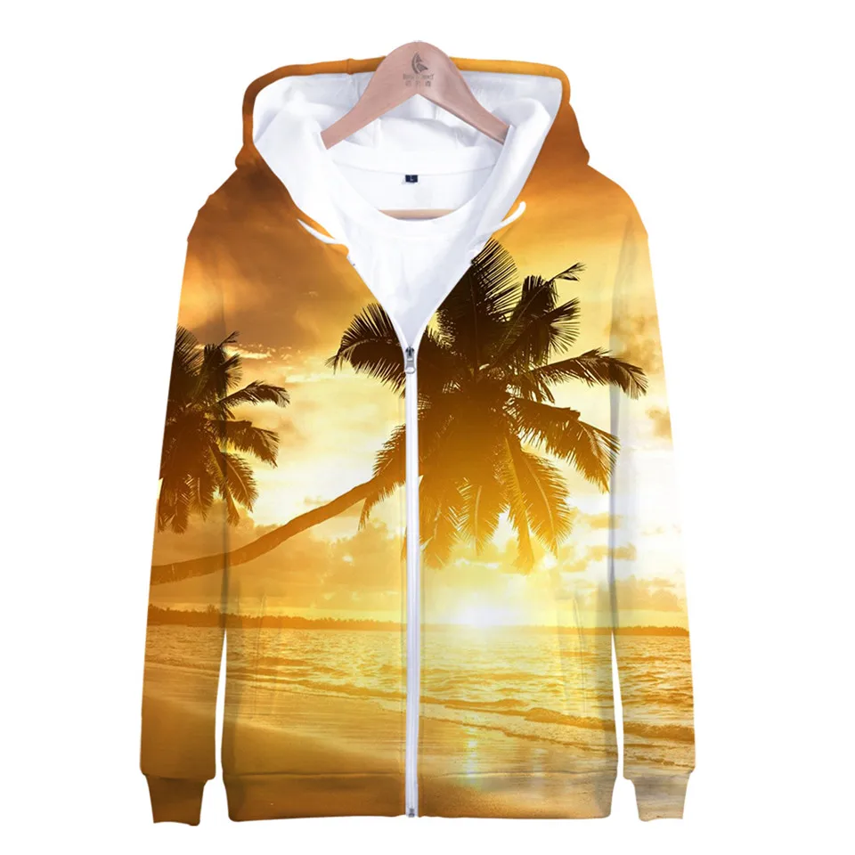 

Coconut Tree Beach 3D Hoodies Men/Women Long Sleeve Sweatshirt Ocean Sky Beautiful Seaside View Streetwear Casual Coat