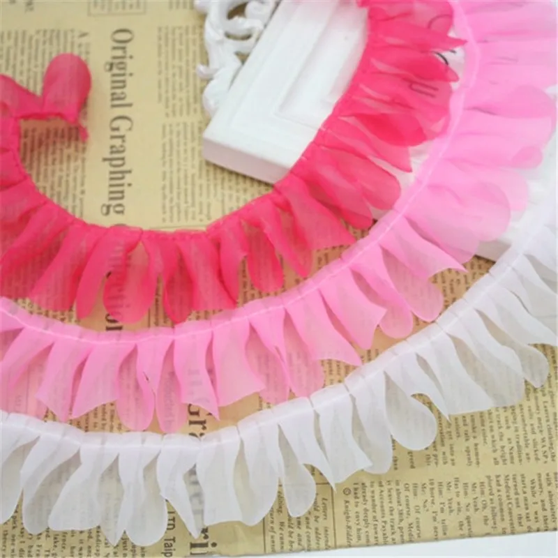 

40yards 4.5cm Chiffon Vintage Ruffle satin Lace Edge Trim Pleated Ribbon Fabric Hem for kid children clothes
