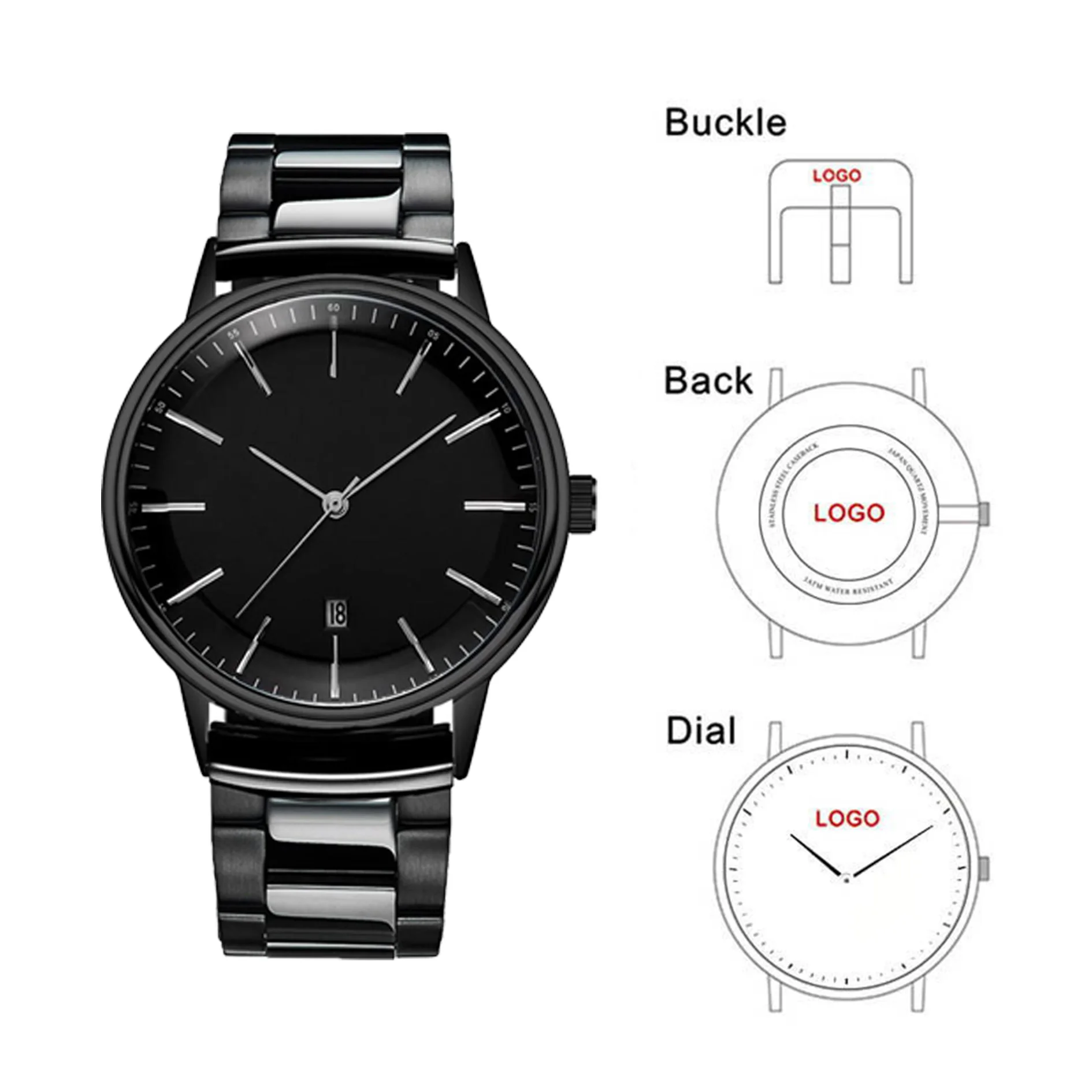 CL047G Stainless Steel Metal Band Calender Men Watch Simple Big Dial Watch Custom Logo