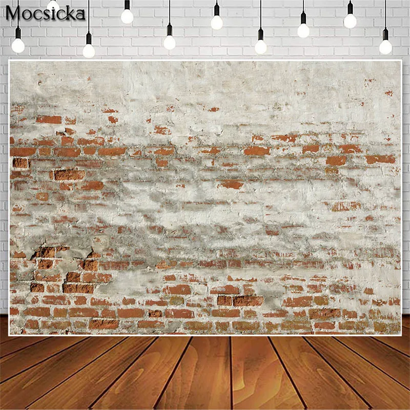 Dilapidated Red Brick Wall Photoshoot Backdrop Retro Theme Birthday Wedding Portrait Photo Props Studio Booth Background