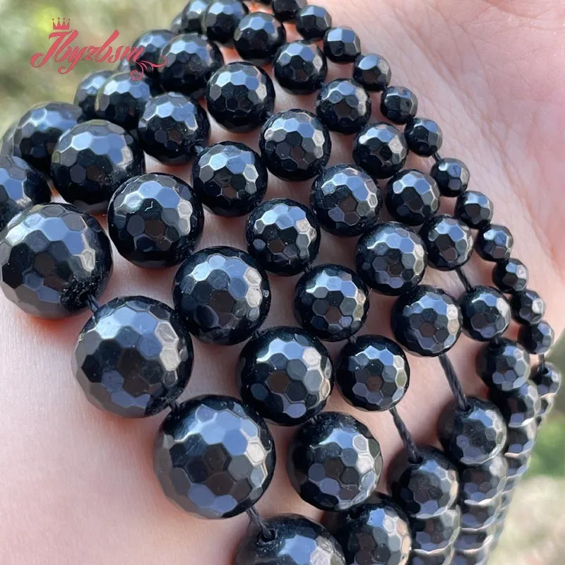 

6,8,10,12mm Natural Tourmaline Faceted Round Black Beads Natural Stone Beads For DIY Necklace Bracelats Jewelry Making Str 15"