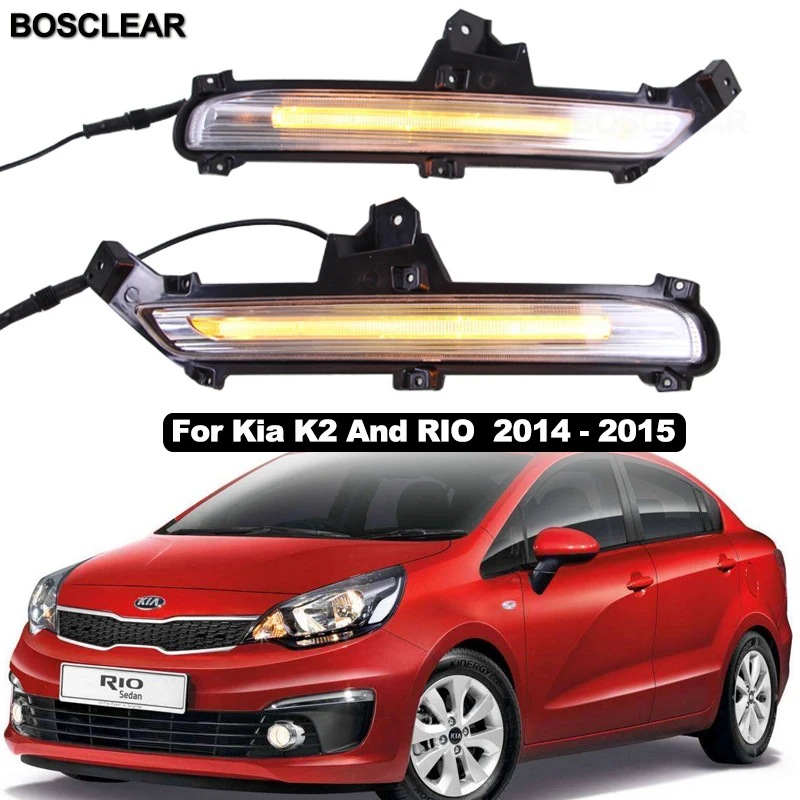 LED DRL Car Front Bumper For Kia Rio 3 K2 2014 2015 DRL Daytime Running Light Driving Fog Lamp Turn Signal Styling Car Accessori