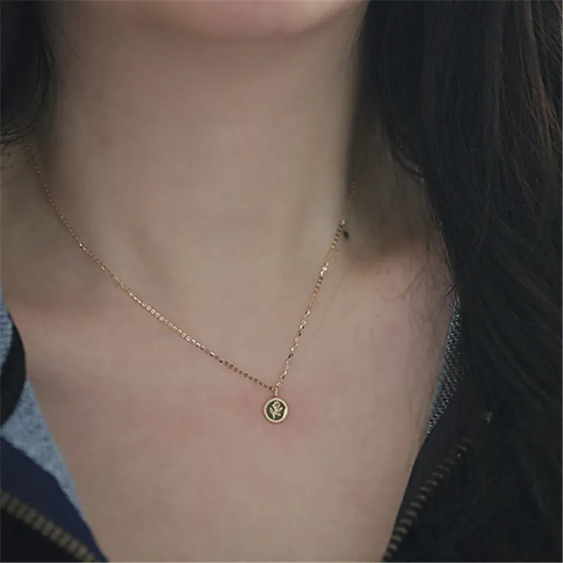 HI MAN 925 Sterling Silver Simple Rose Coin Pendant Necklace Women Plated 14K Gold European Sweet Love Jewelry Gift