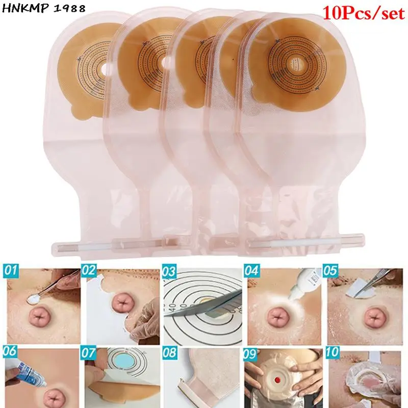 

10Pcs Colostomy Bags 15-65mm Stoma Pouch Bags One-piece Open Ostomy Bags Skin Color No Need Clip Translucent Colostomy Bag