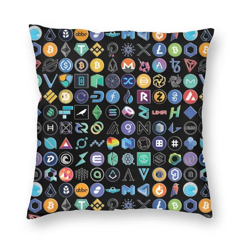 Crypto Coins Altcoin Blockchain Logo Pillow Case 45x45cm Decoration Kawaii Bitcoin Ethereum Cushions for Sofa Square Pillowcase