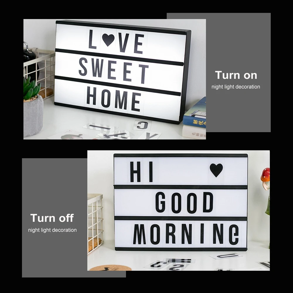 LED Night Light Box Size A4 A5 A6 Colorful Or Black Letter/Number/Symbol DIY Cards Table Lamp for Birthday Party Decoration Lamp