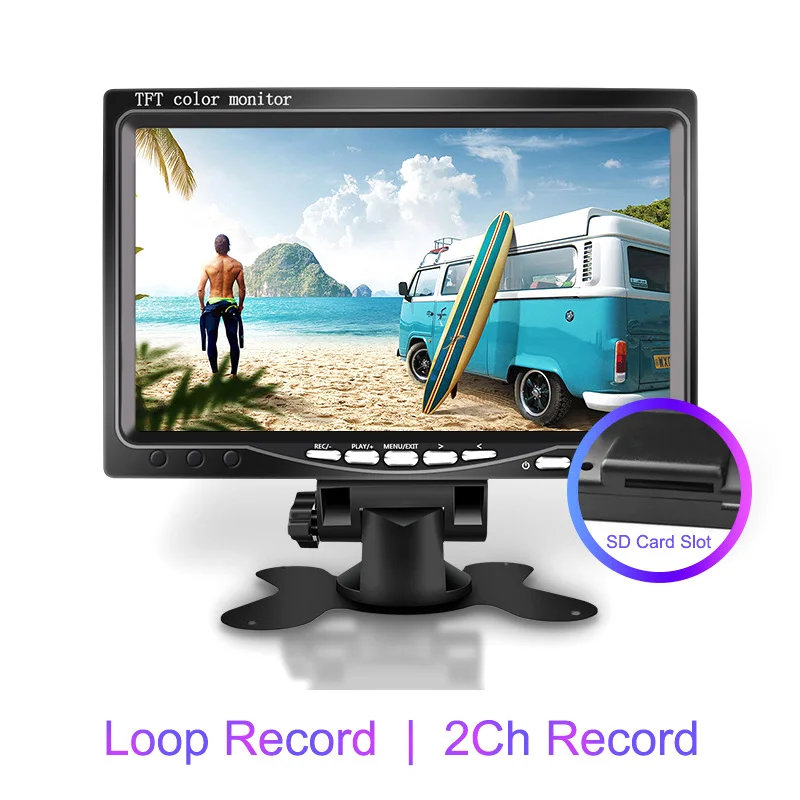 AHD 720P 7 inch Car Truck DVR Monitor with 2pcs Supper Night Vision Rear View Camera System 12-36V/ 2 Channel Recording