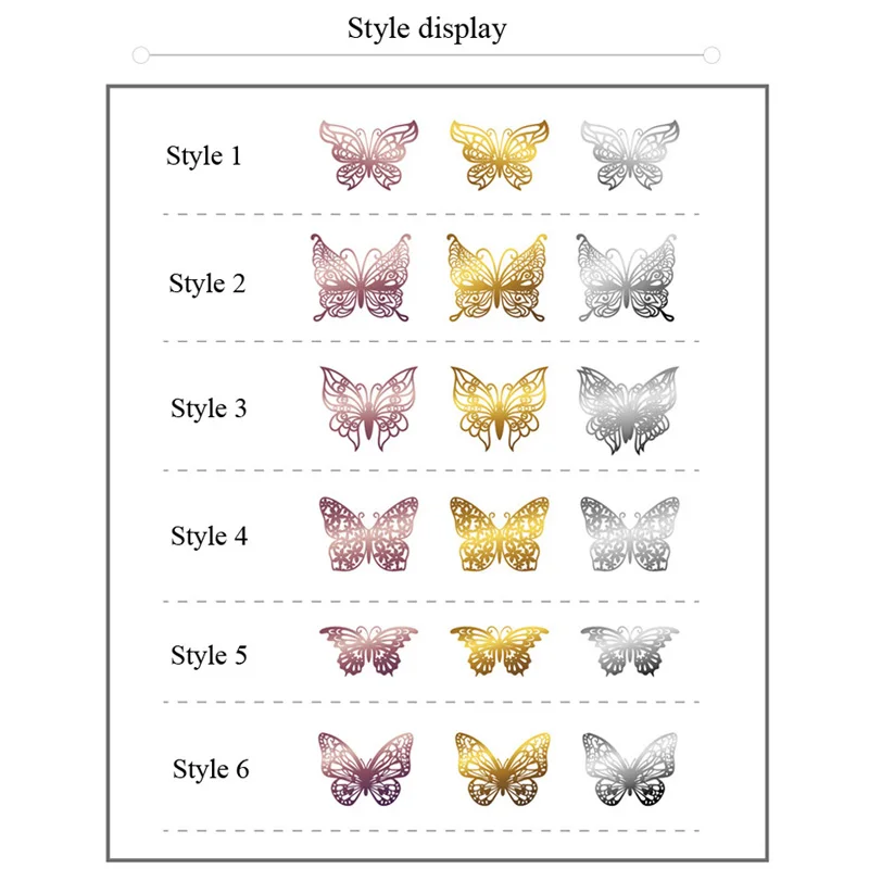 12Pcs/Set Simulation Hollow Butterfly Wall Stickers Wedding Decoration Paster Room Home Decor Butterflies Self-adhesive Decals
