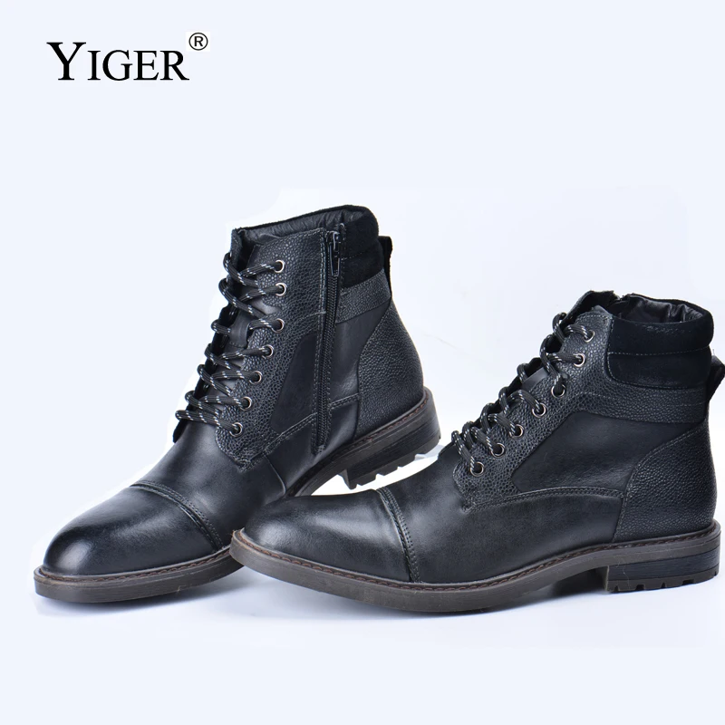 Men\'s Basic Boots Winter Man Casual Genuine Leather Boots Men\'s Large size lace-up boots Outdoor Desert Boots Vintage Black 2023